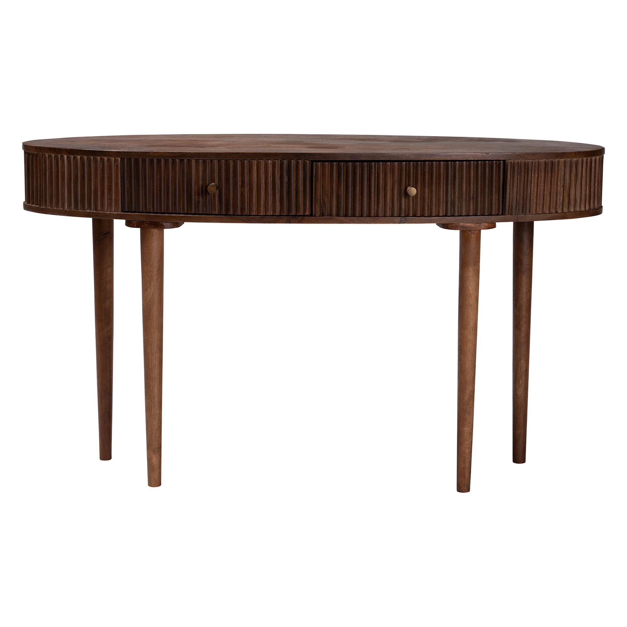Baxton Studio Linore Fluted Wood Console Table - 2-Drawer Oval Accent Table for Living Room or Entryway