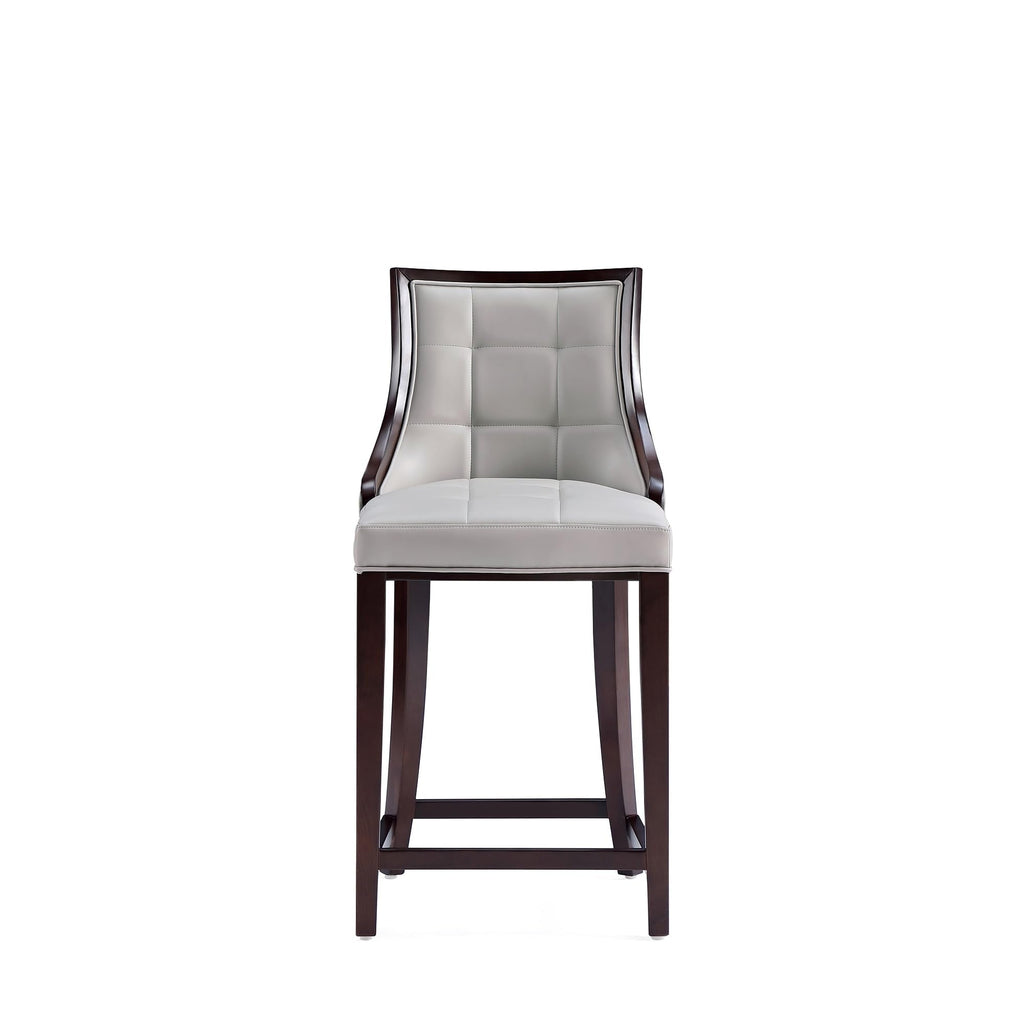 Manhattan Comfort Fifth Avenue Faux Leather Counter Stools with Rectangular Design Stitching, Foam Padding & Solid Beech Wood Frame, Fully Assembled Countertop Chairs, Set of 3, Light Grey