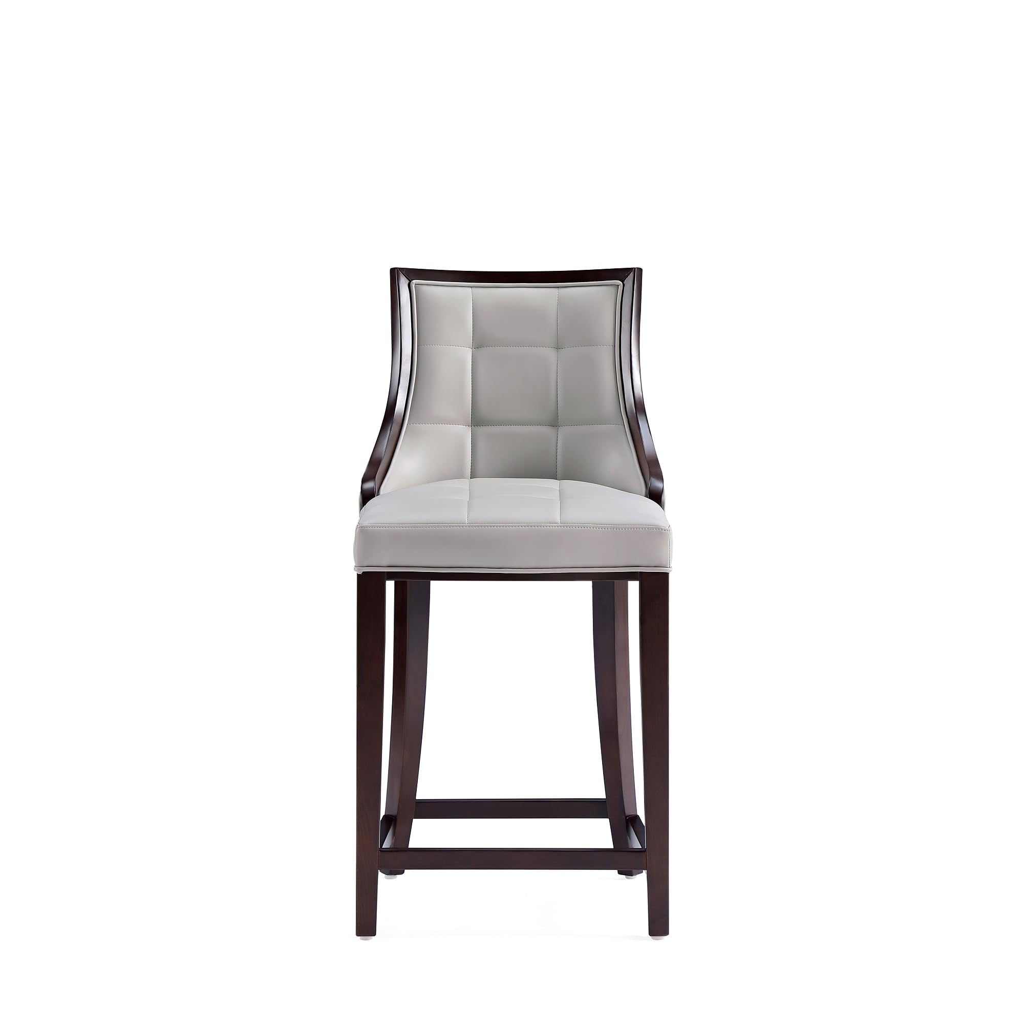 Manhattan Comfort Fifth Avenue Faux Leather Counter Stools with Rectangular Design Stitching, Foam Padding & Solid Beech Wood Frame, Fully Assembled Countertop Chairs, Set of 3, Light Grey