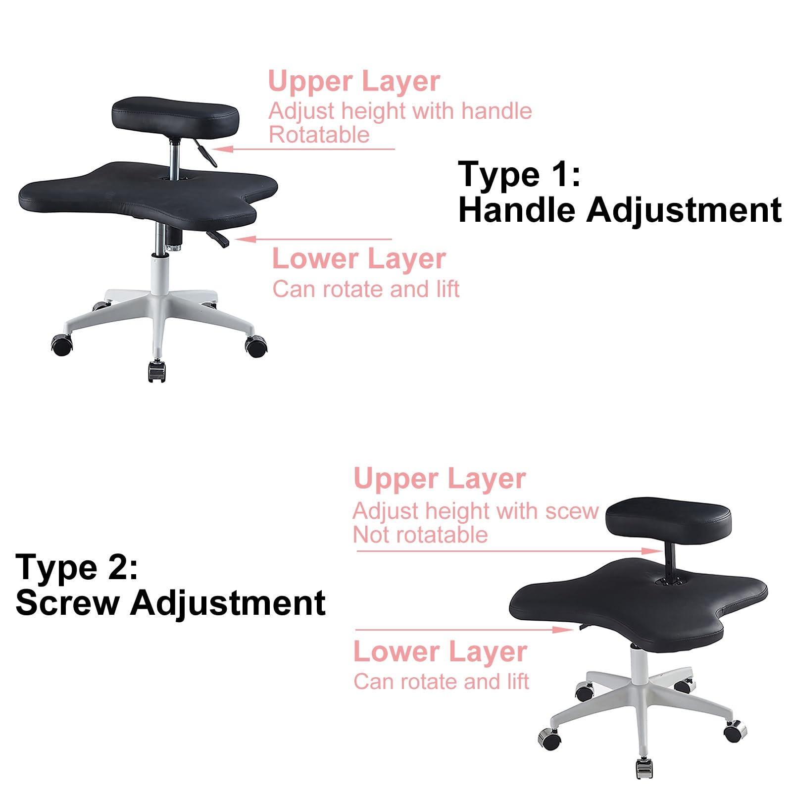 Office Chair Cross Legged Chair，Kneeling Office Chair, Meditation Chair, Ergonomic Height Adjustable Office Stool, Cross Legged Chair with Wheels (Svart Handle Adjustment),Svart-Handle adjus