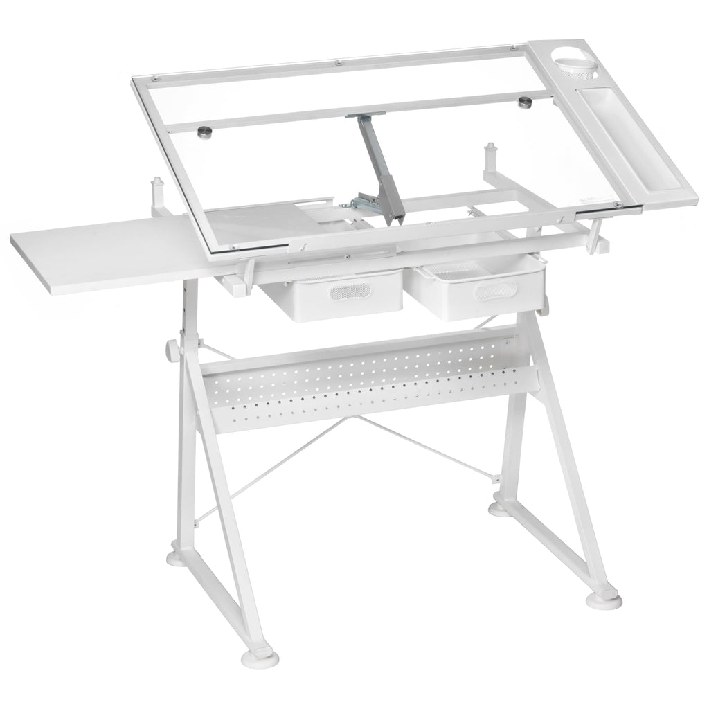 Artist's Loft Artists Loft Desk, Tilting Glass Top Adjustable Drafting Table, White, 55.9" x 23.6", 1-Pack