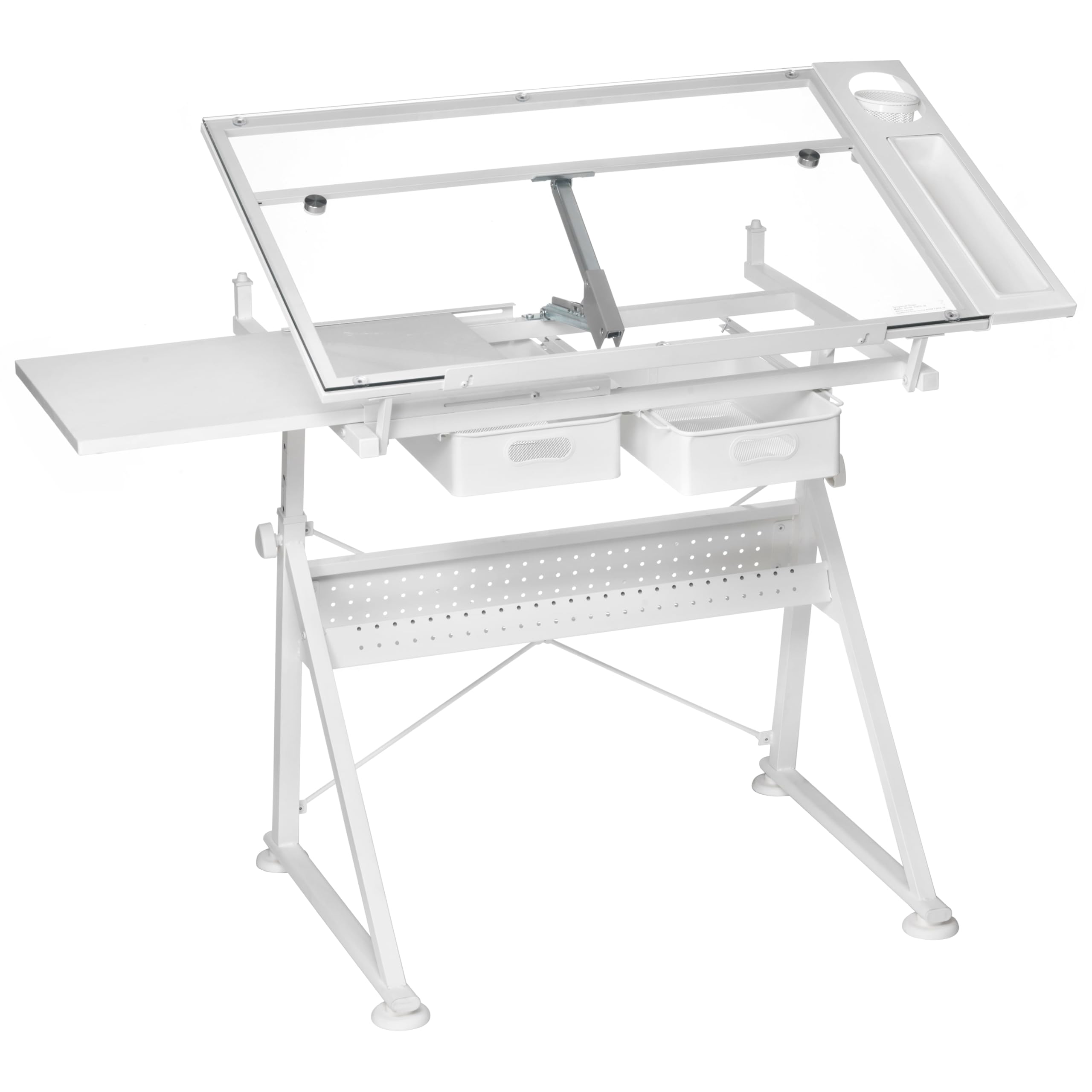 Artist's Loft Artists Loft Desk, Tilting Glass Top Adjustable Drafting Table, White, 55.9" x 23.6", 1-Pack