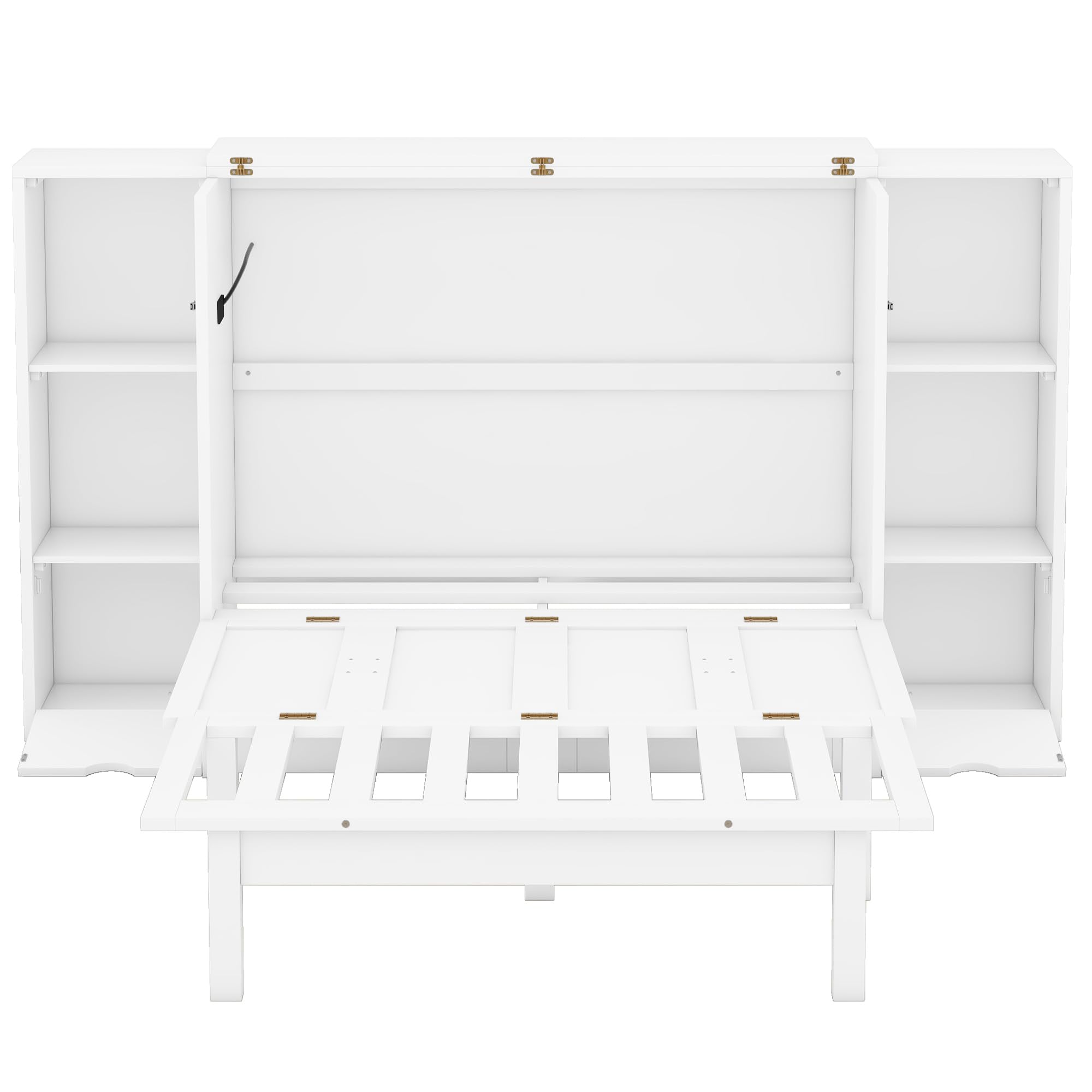 Merax Murphy Bed Queen Size Cabinet with Storage 2 Drawers 6-Layer Shelves and USB Ports, Wood Versatile Platform Bed Frame