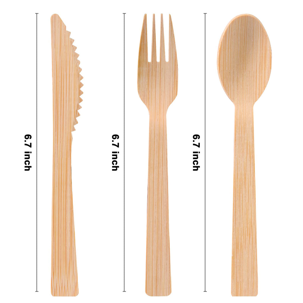 Pre Rolled Napkin and Bamboo Cutlery Set - 300Pack Bamboo Utensils/Compostable Cutlery(300 Forks, 300 Knives, 300 Spoons, 300 Napkins), Biodegradable Wrapped Cutlery for Party, Wedding, Events