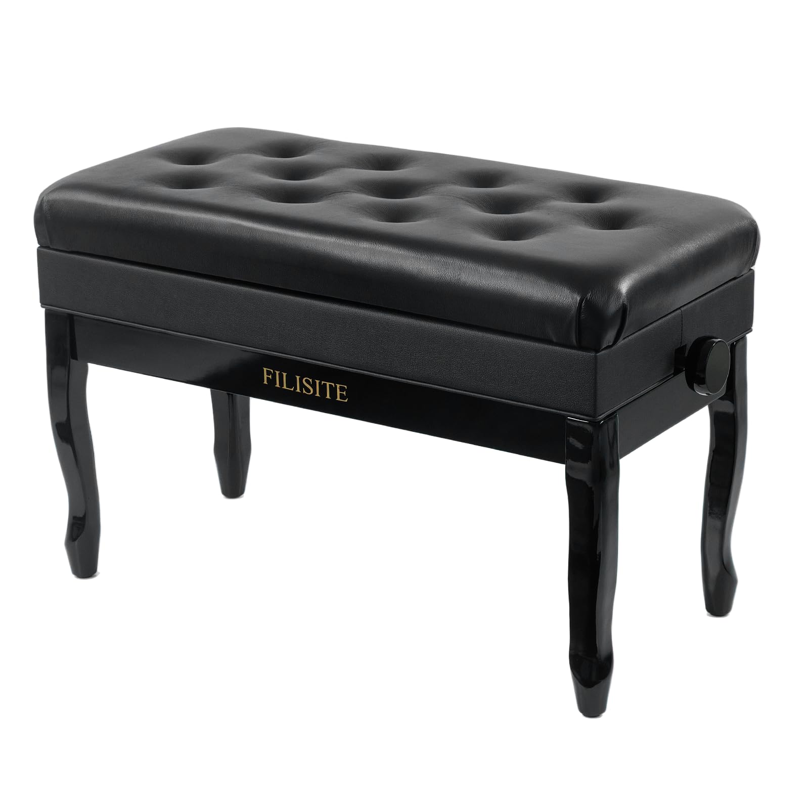 FILISITE Genuine Leather Piano Bench with Storage, Adjustable Height Keyboard Bench with High-Density Sponge Cushion,Curved Legs for Piano/Keyboard, Supports Duet Playing,Black