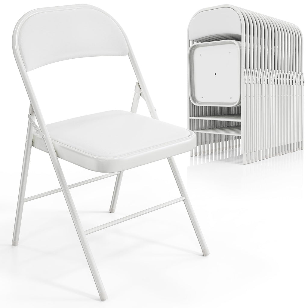 VINGLI 20 Pack Folding Chairs with Padded Seats, Metal Frame with Pu Leather Seat & Back, Capacity 350 lbs, White