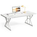 LITTLE TREE 70.8-Inch Large Executive Desk, Extra Long Computer Office Desk Workstation, Modern Simple Style Laptop Table, Sturdy Wooden Writing Workstation for Home White