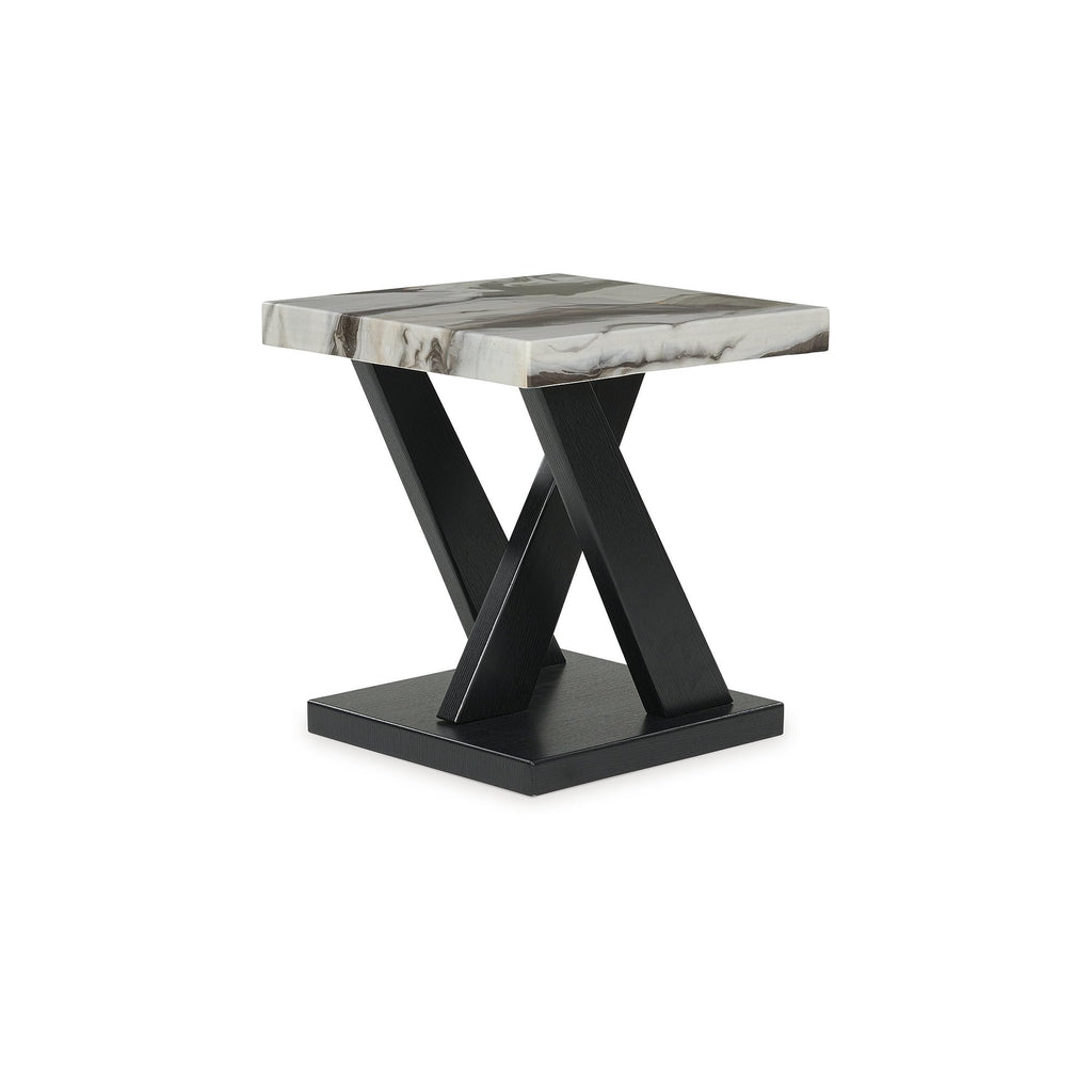 Signature Design by Ashley Cendill Contemporary Faux Marble Table with Casters, Set of 3, White & Black