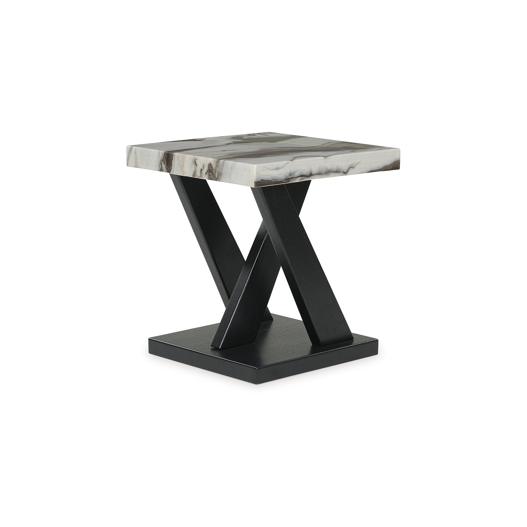 Signature Design by Ashley Cendill Contemporary Faux Marble Table with Casters, Set of 3, White & Black