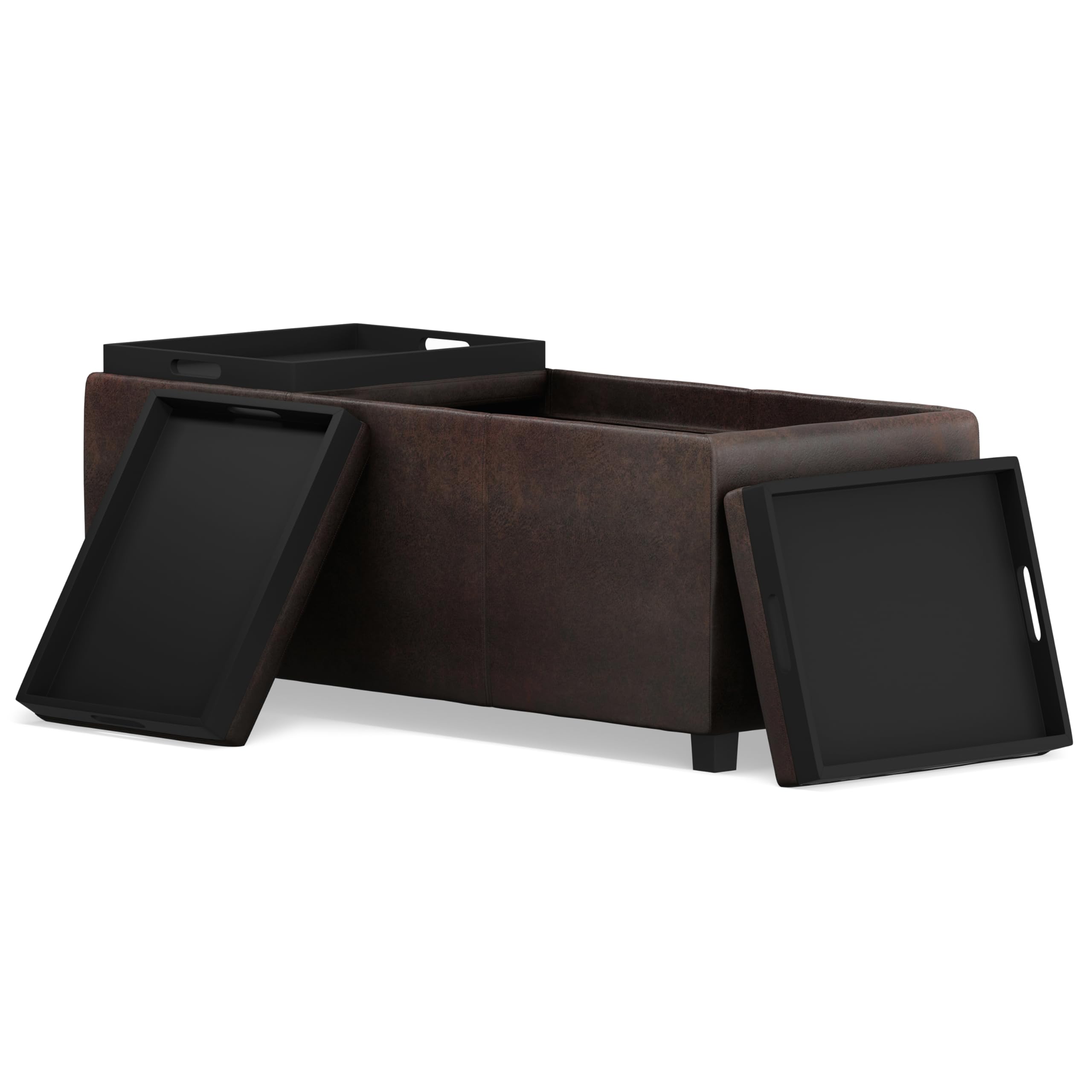 SIMPLIHOME Avalon Storage Ottoman - 42 inch Wide Upholstered Vegan Leather Rectangular Flip-Top Ottoman in Distressed Brown, Contemporary Coffee Table Ottoman for Living Room with Hidden Storage