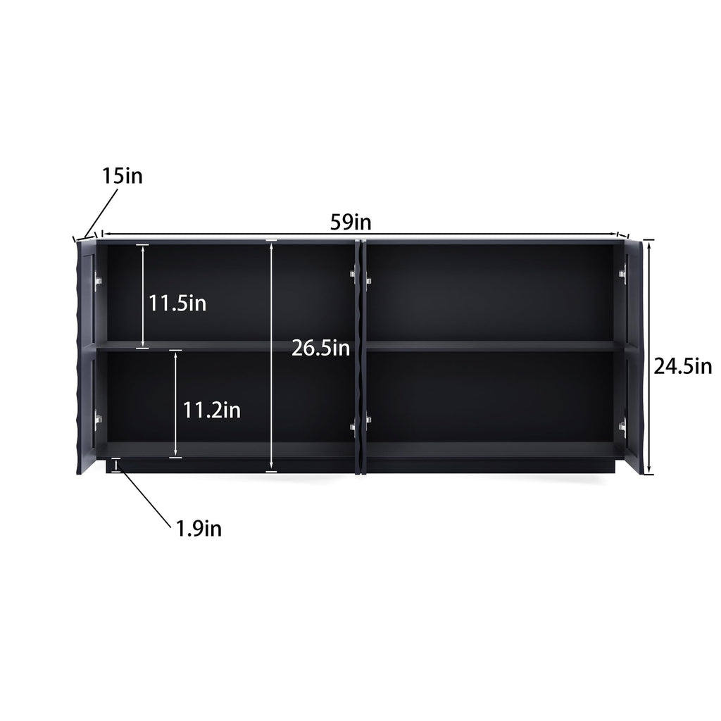 GDFStudio 59" Modern Buffet Sideboard Cabinet, Artistic 3D Texture Storage Cabinet with 4 Doors, Freestanding Credenza Buffet for Living Room Dining Room Kitchen Large Countertop Coffee Bar, Navy Blue
