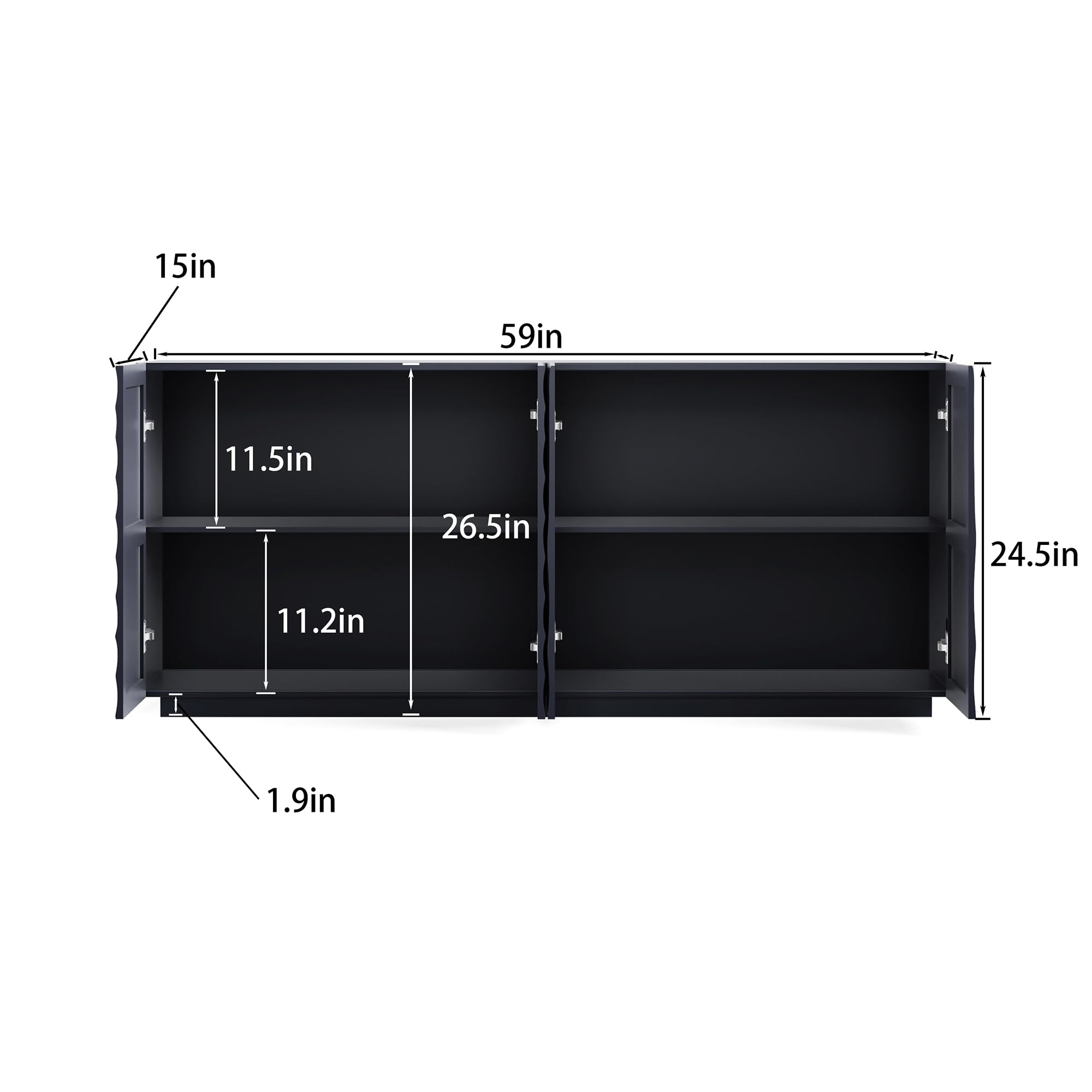 GDFStudio 59" Modern Buffet Sideboard Cabinet, Artistic 3D Texture Storage Cabinet with 4 Doors, Freestanding Credenza Buffet for Living Room Dining Room Kitchen Large Countertop Coffee Bar, Navy Blue
