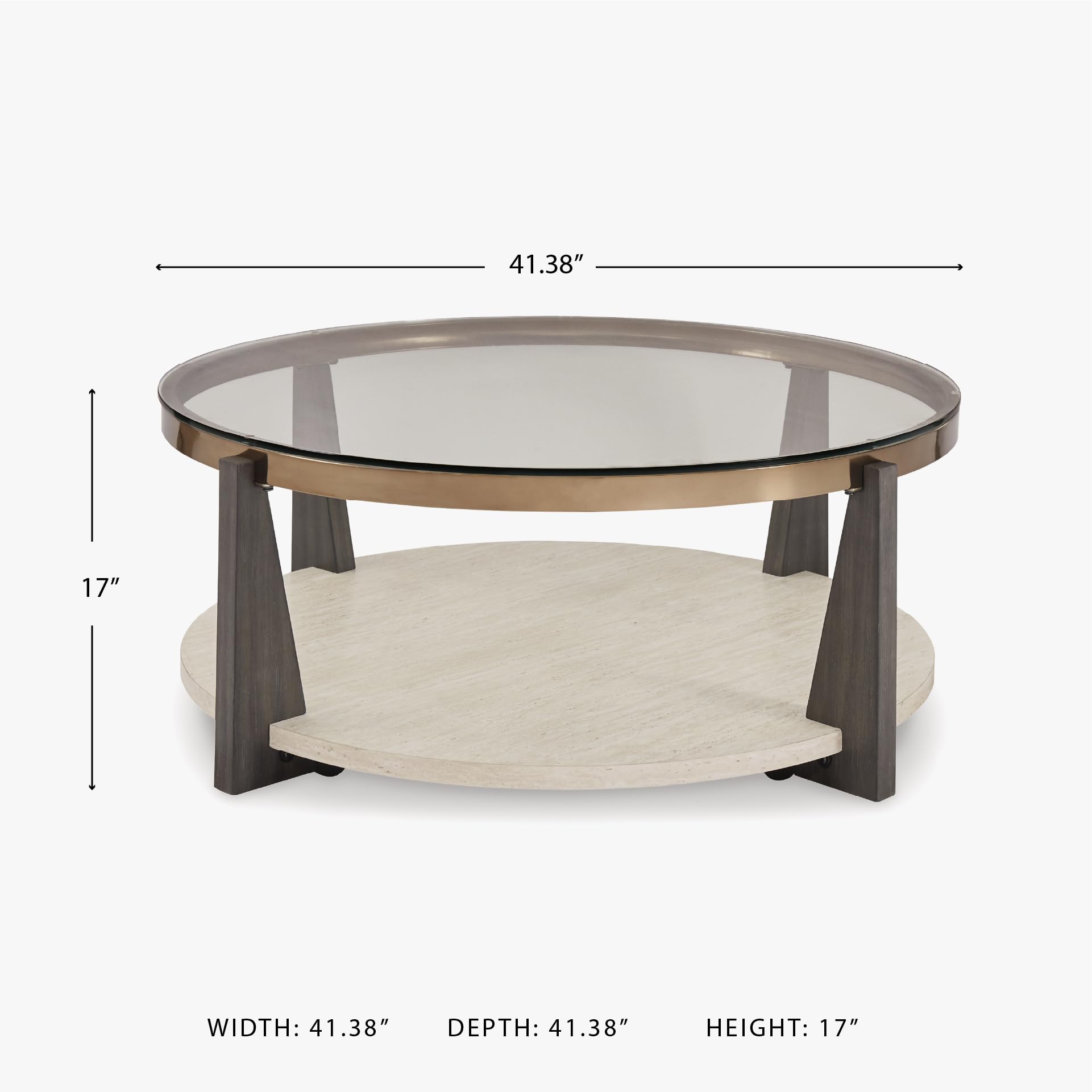 Signature Design by Ashley Frazwa Round Glasstop Coffee Table, Gray/Brown/Gold