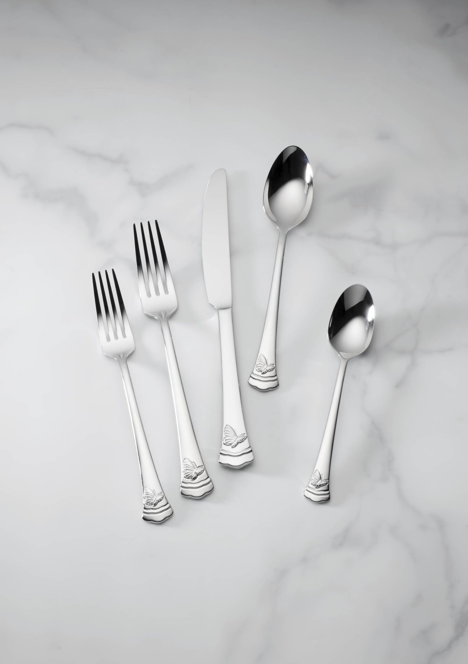 Lenox Silverware Set, Butterfly Meadow II Mirror 65-Piece Flatware Set, Service For 12, 18/10 Stainless Steel, Dishwasher Safe, Cutlery Sets, Utensils Sets, Knives Spoons & Forks (Silver, 65 Pieces)