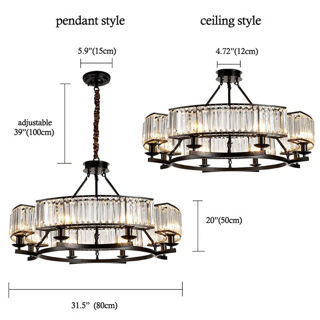yomay Farmhouse Crytal Chandeliers Dining Room Pendant Light Fixture Black Chandelier with K9 Crystal for Living Room Dining Room Foyer High Ceiling