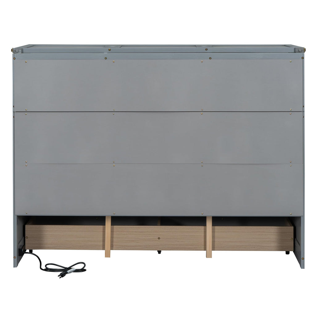 Bellemave Queen Murphy Bed Cabinet Bed, Solid Bed with Storage Drawer, Queen Size Bed with USB Ports, Chest Wall Murphy Bed with Drawer (Gray, Queen)