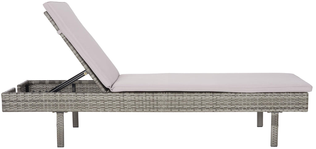 SAFAVIEH Outdoor - Cam Chaise Lounge Chair - Grey & Grey - Faux Wicker Rattan & Steel Frame with Cushion - Modern Adjustable Design - Ideal for Patio, Deck, Poolside, Backyard (PAT7501B)