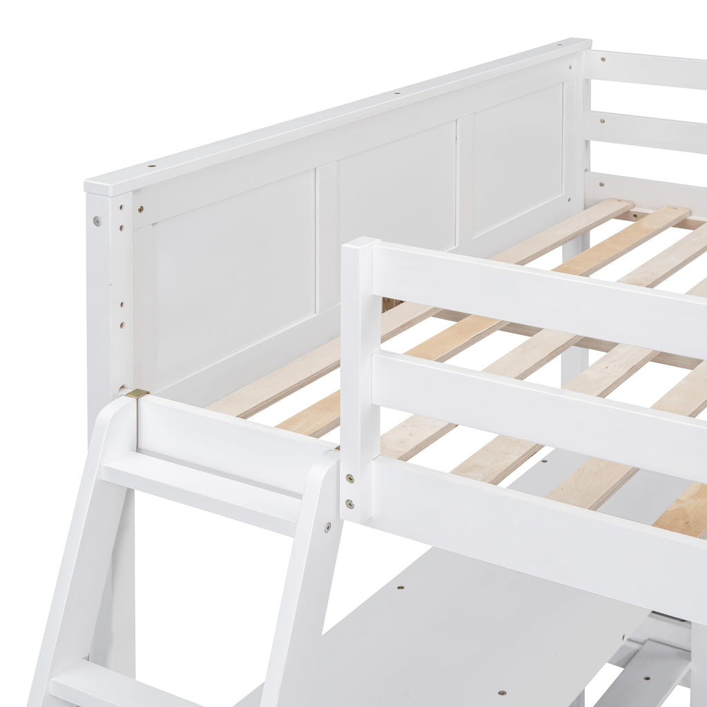 Full Over Full Bunk Beds with Desk, Wood Full Loft Bed Frame with Desk and A Stand-Alone Bed, L-Shaped Bunk Bed for Kids, Teens, Adults (Bottom Bed Can Be Moved, White)