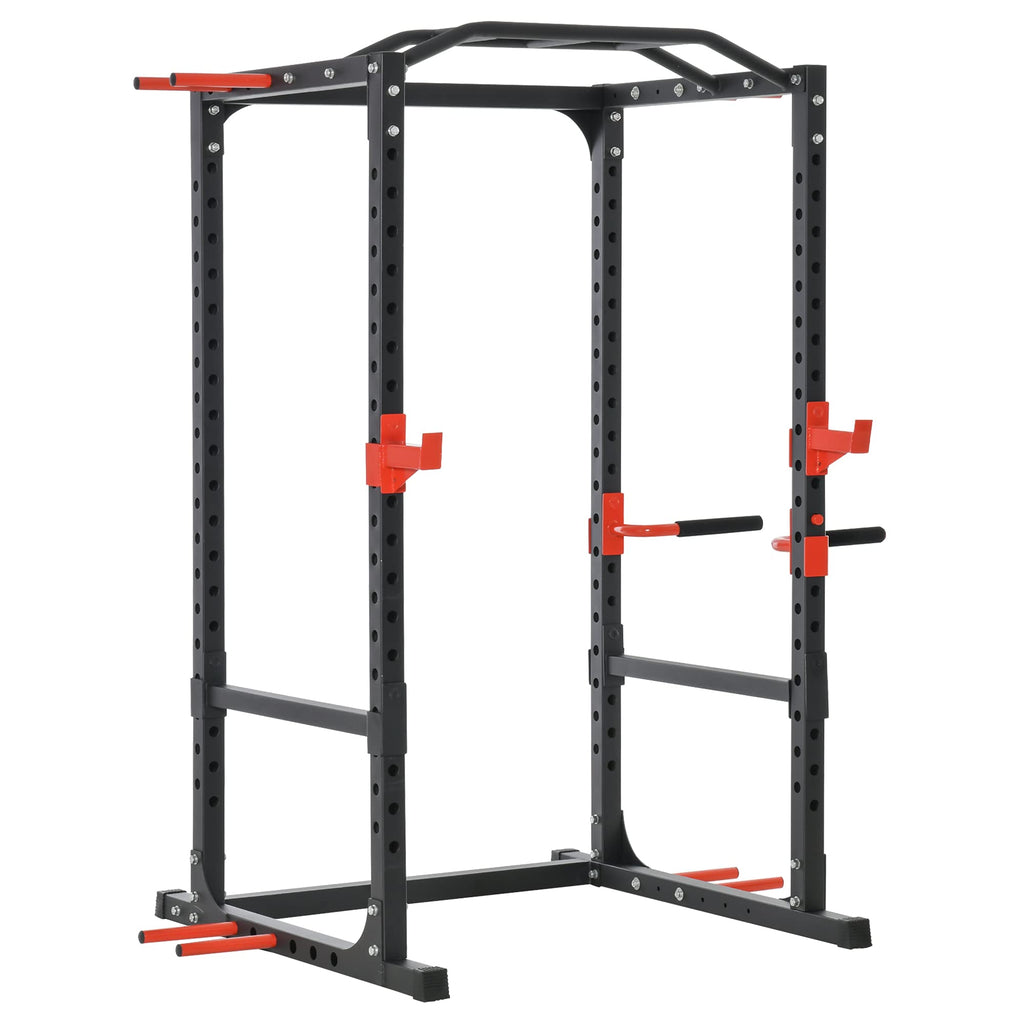 Soozier Adjustable Power Tower Dip Station Pull Up Bar Squat Rack Power Cage At Home Workout Equipment, Upper Body Strength Training Equipment, Black