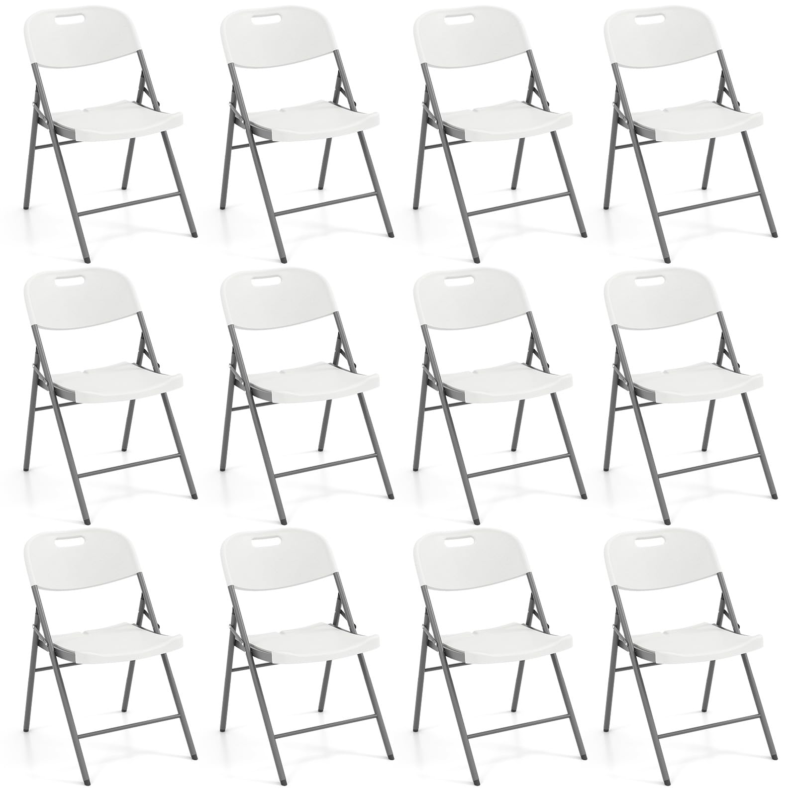 GOFLAME 12 Pack Folding Chairs, Heavy Duty Plastic Dining Chairs with Metal Frame, Portable Commercial Seats for Home Office, Indoor Outdoor Dining, Wedding, Party, Patio