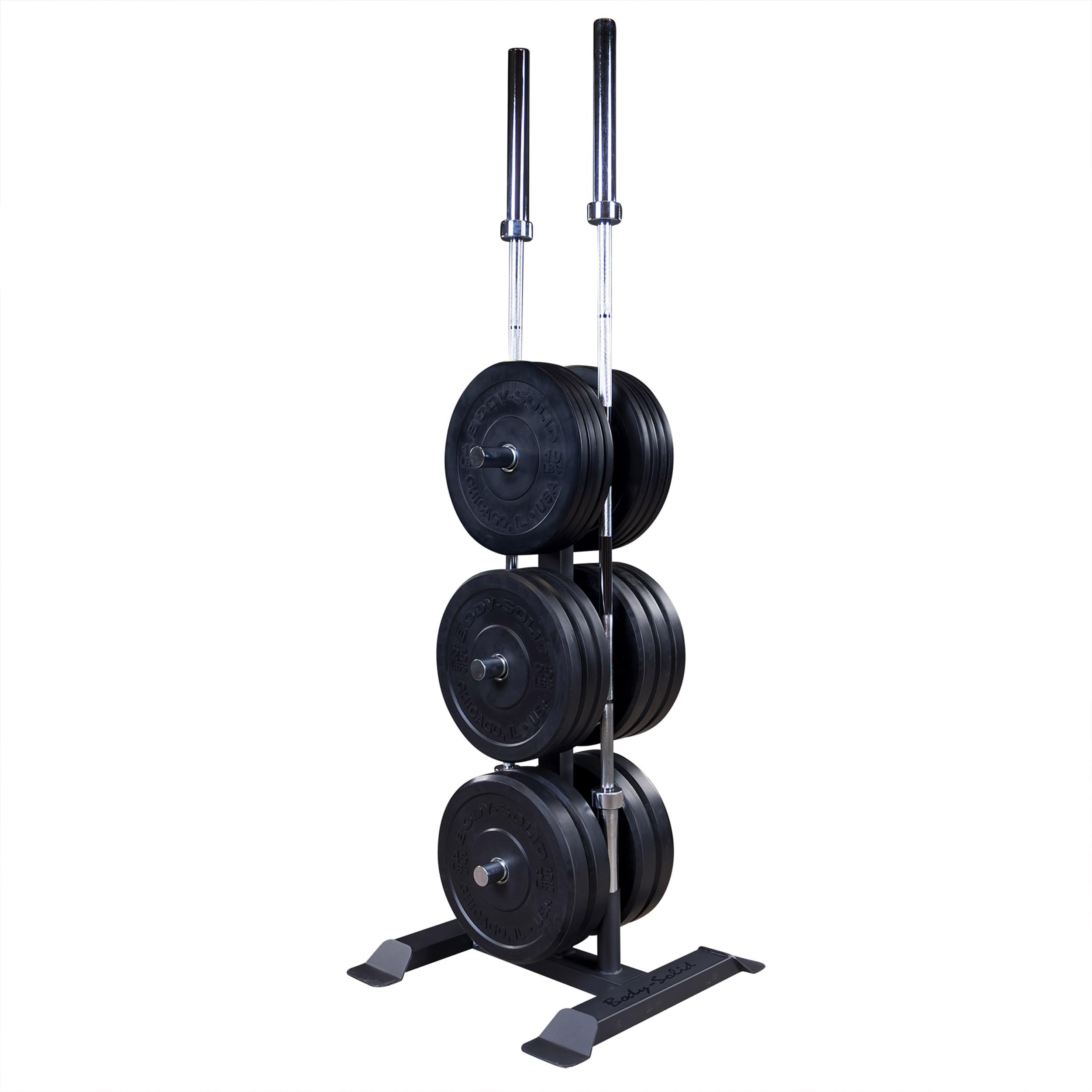 Body-Solid (GWT56) Heavy-Gauge Vertical Weight Tree Rack & Olympic Bar Holder, Commercial Bumper Plate Storage with 6 Chrome Weight Horns, Home Gym Weight Plates & Barbell Stand, 1000 lbs Capacity