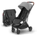UPPAbaby Minu V3 Travel Stroller - Lightweight + Compact Design - One-Hand Fold + Unfold - from Birth + Overhead Compatible - Greyson (Charcoal Mélange/Carbon Frame/Saddle Leather)