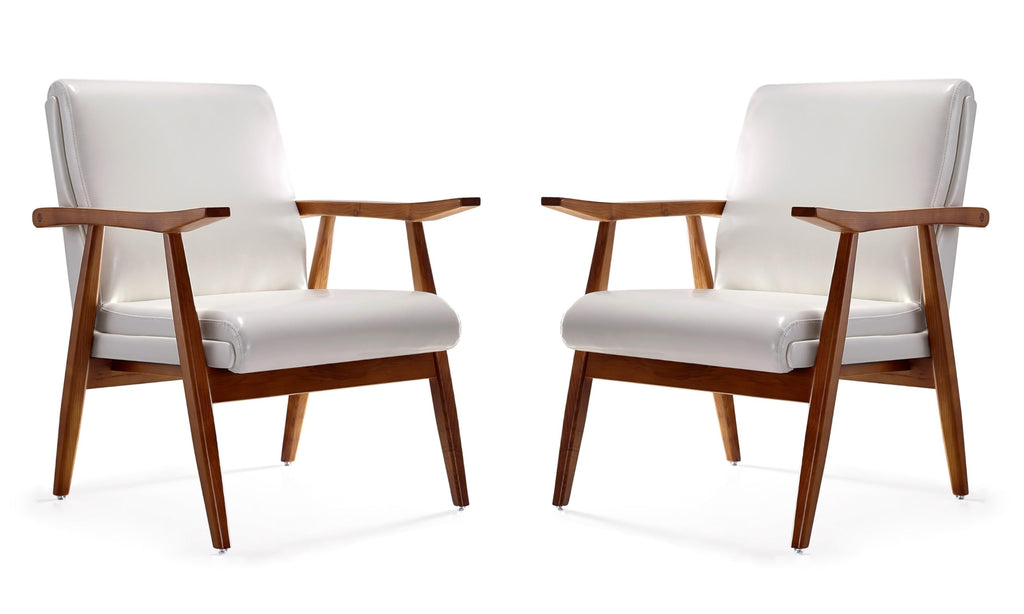 Manhattan Comfort Archduke Mid Century Modern Accent Chair, Fully Assembled, Made of Beech Wood Frame, Upholstered in Faux Leather, Ideal for Living Room, Set of 1, White