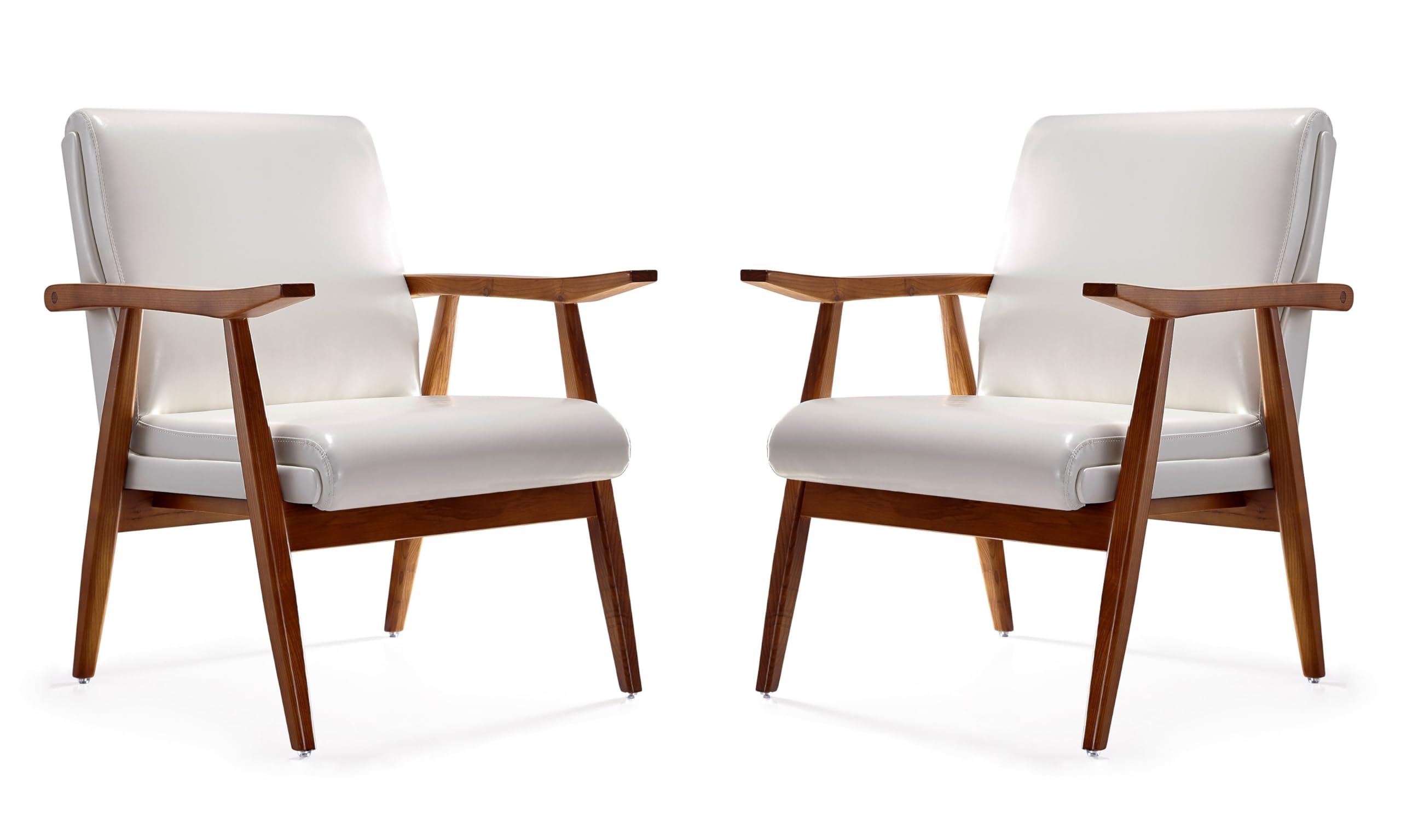 Manhattan Comfort Archduke Mid Century Modern Accent Chair, Fully Assembled, Made of Beech Wood Frame, Upholstered in Faux Leather, Ideal for Living Room, Set of 1, White