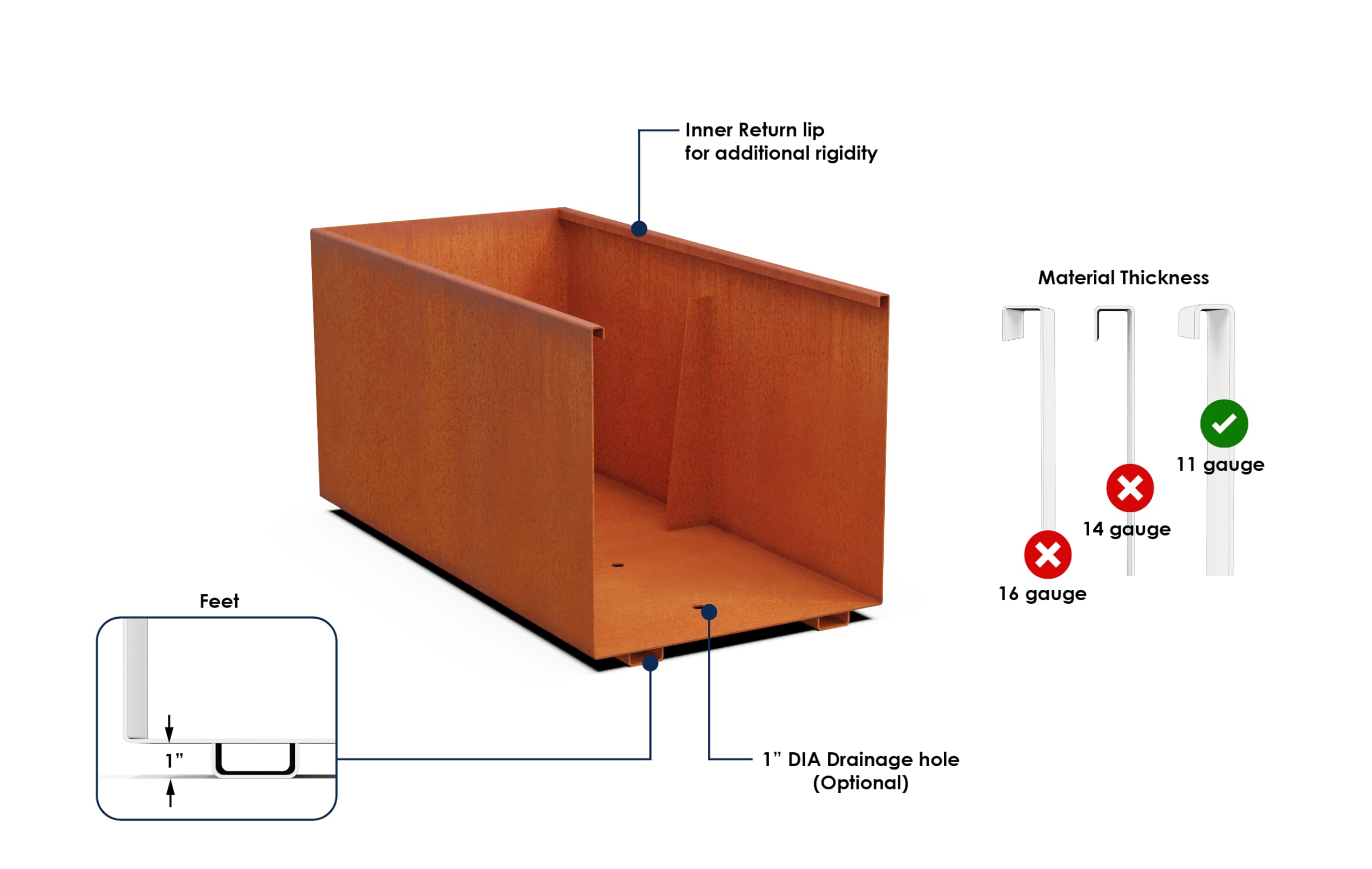 Plantercraft Large Rectangular Planters for Outdoor Plants | 72 Inch Corten Steel Planter & Extra Large Outdoor Planter Box | Metal Raised Garden Bed for Patios, Privacy Screens & Modern Landscapes