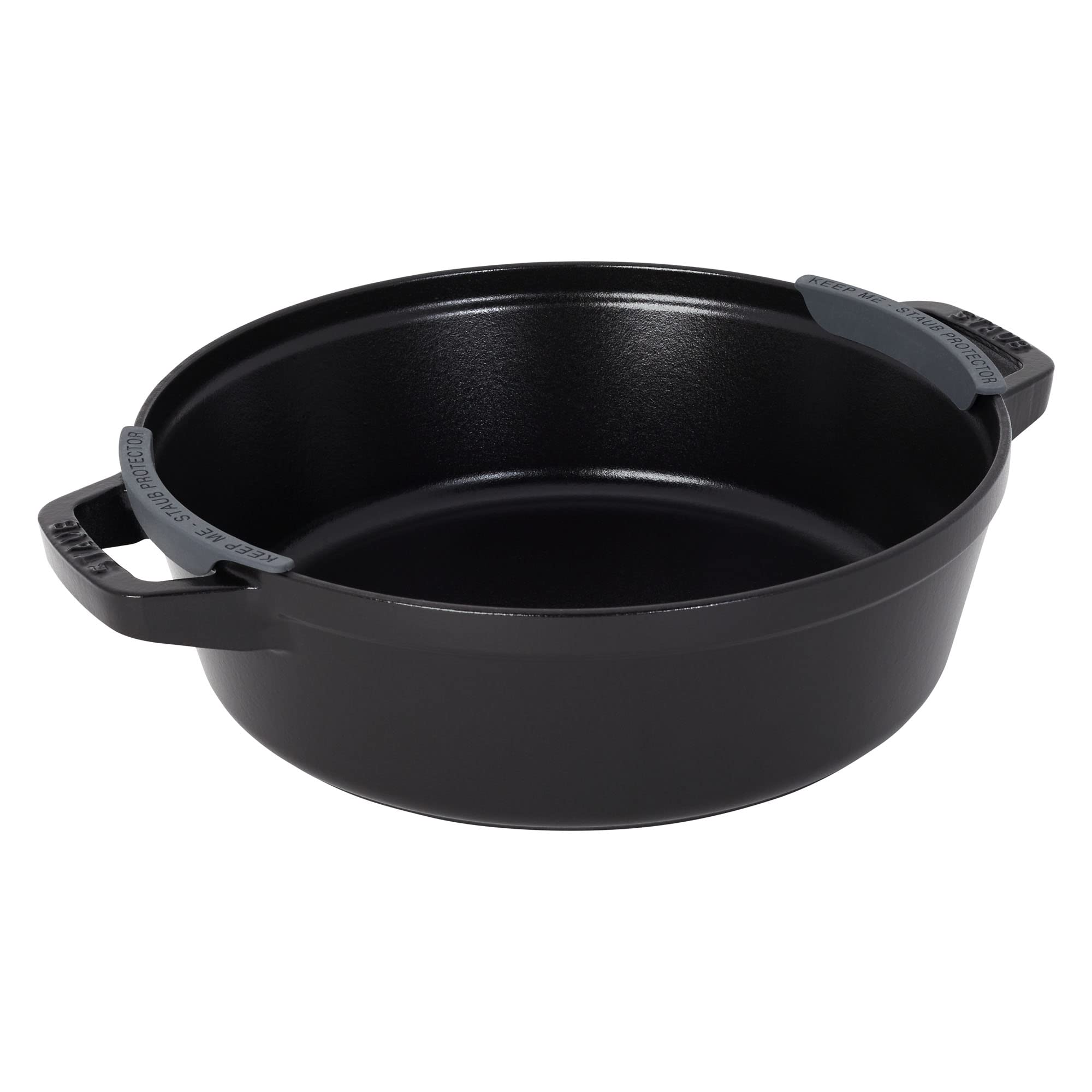 STAUB Cast Iron Set 4-pc, Stackable Space-Saving Cookware Set, Dutch Oven, Skillet, Grill Pan with Universal Lid, Made in France, Matte Black