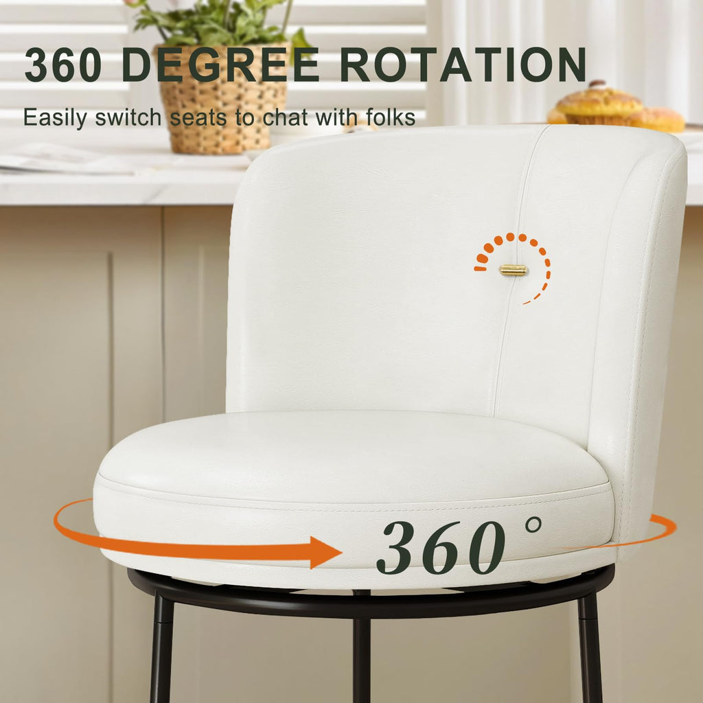 SAECKBERG Swivel Counter Height Bar Stools Set of 4, 26" H Modern Bar Stools for Kitchen Island Counter, Upholstered Barstools with Backs, Counter Height Chairs （White, Faux Leather）