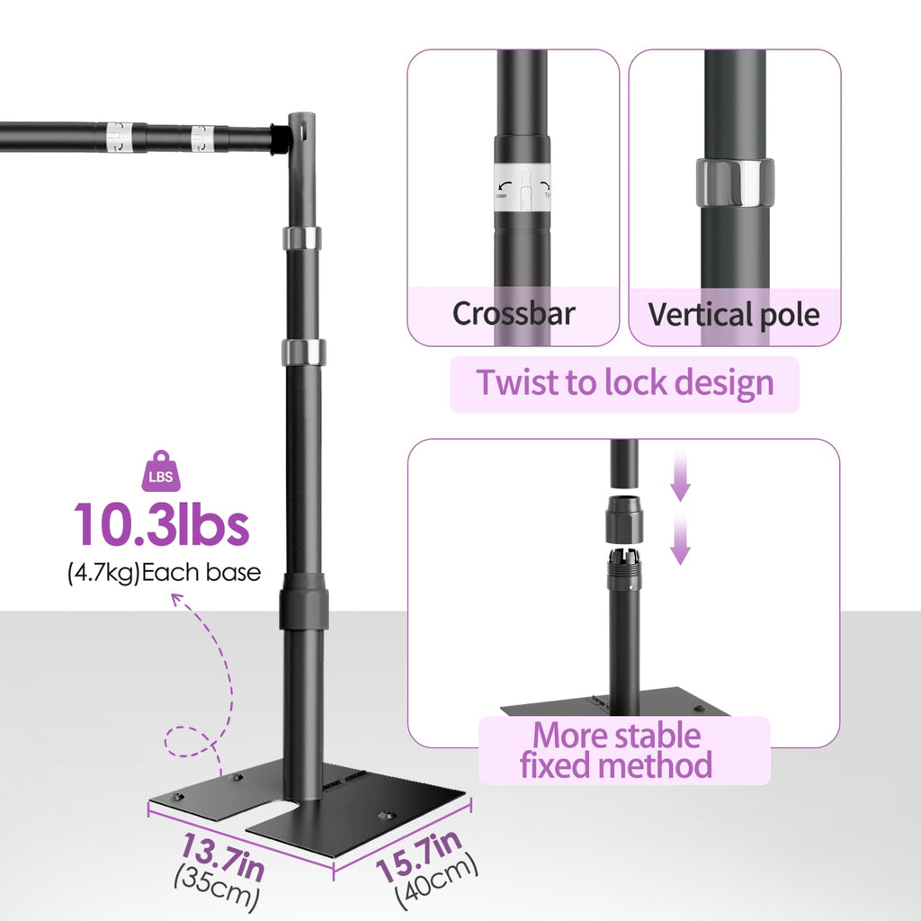 12x10 Pipe and Drape Stand Kit, Heavy Duty Backdrop Stand Adjustable, Sturdy Metal Back Drop Decoration Frame with Flat Base for Parties, Flower Wall, Wedding, Event,Trade Shows, Photo Shoot- Black