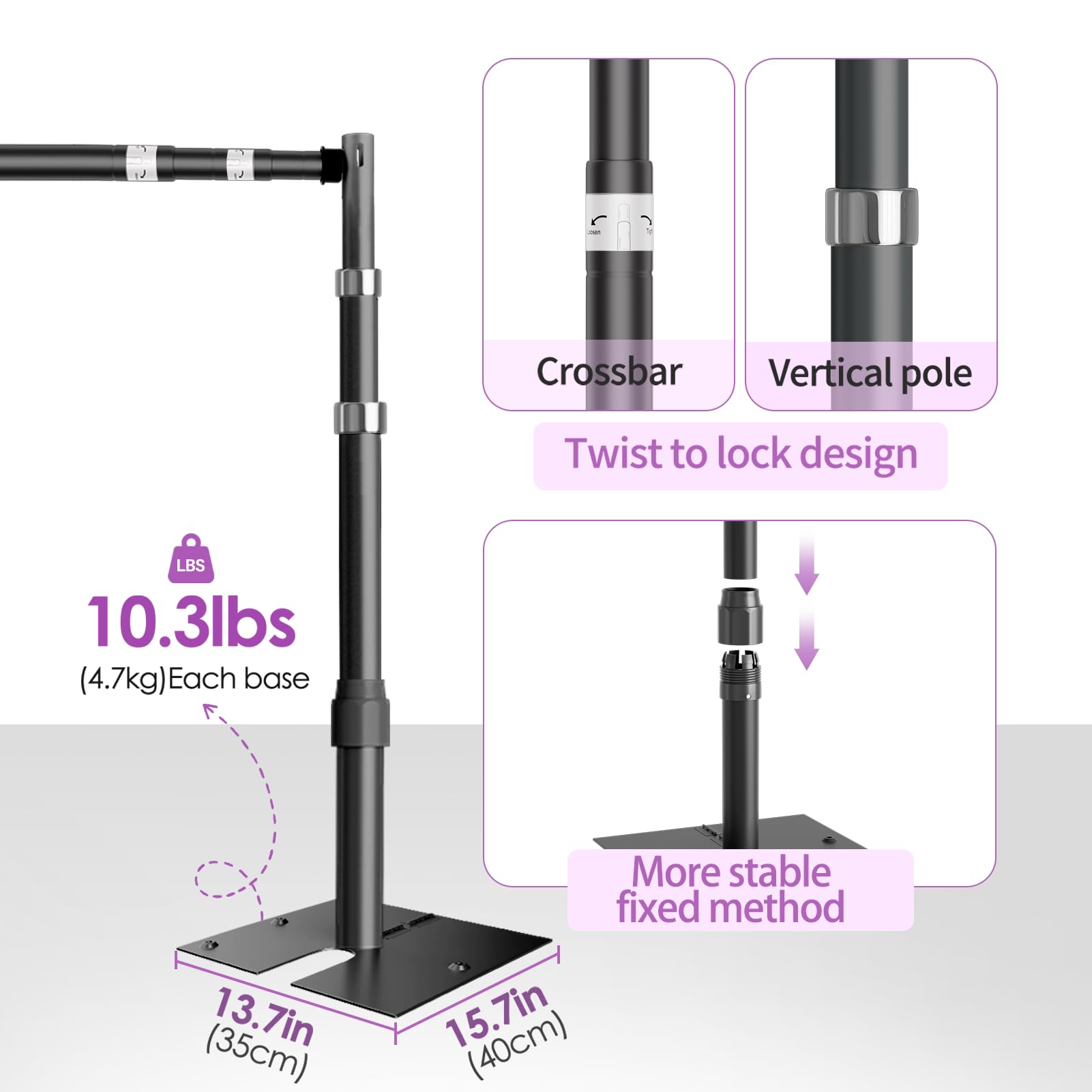 12x10 Pipe and Drape Stand Kit, Heavy Duty Backdrop Stand Adjustable, Sturdy Metal Back Drop Decoration Frame with Flat Base for Parties, Flower Wall, Wedding, Event,Trade Shows, Photo Shoot- Black