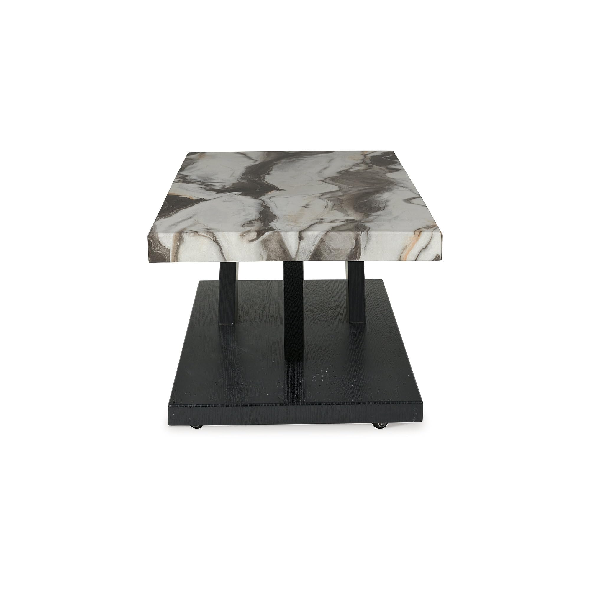 Signature Design by Ashley Cendill Contemporary Faux Marble Table with Casters, Set of 3, White & Black
