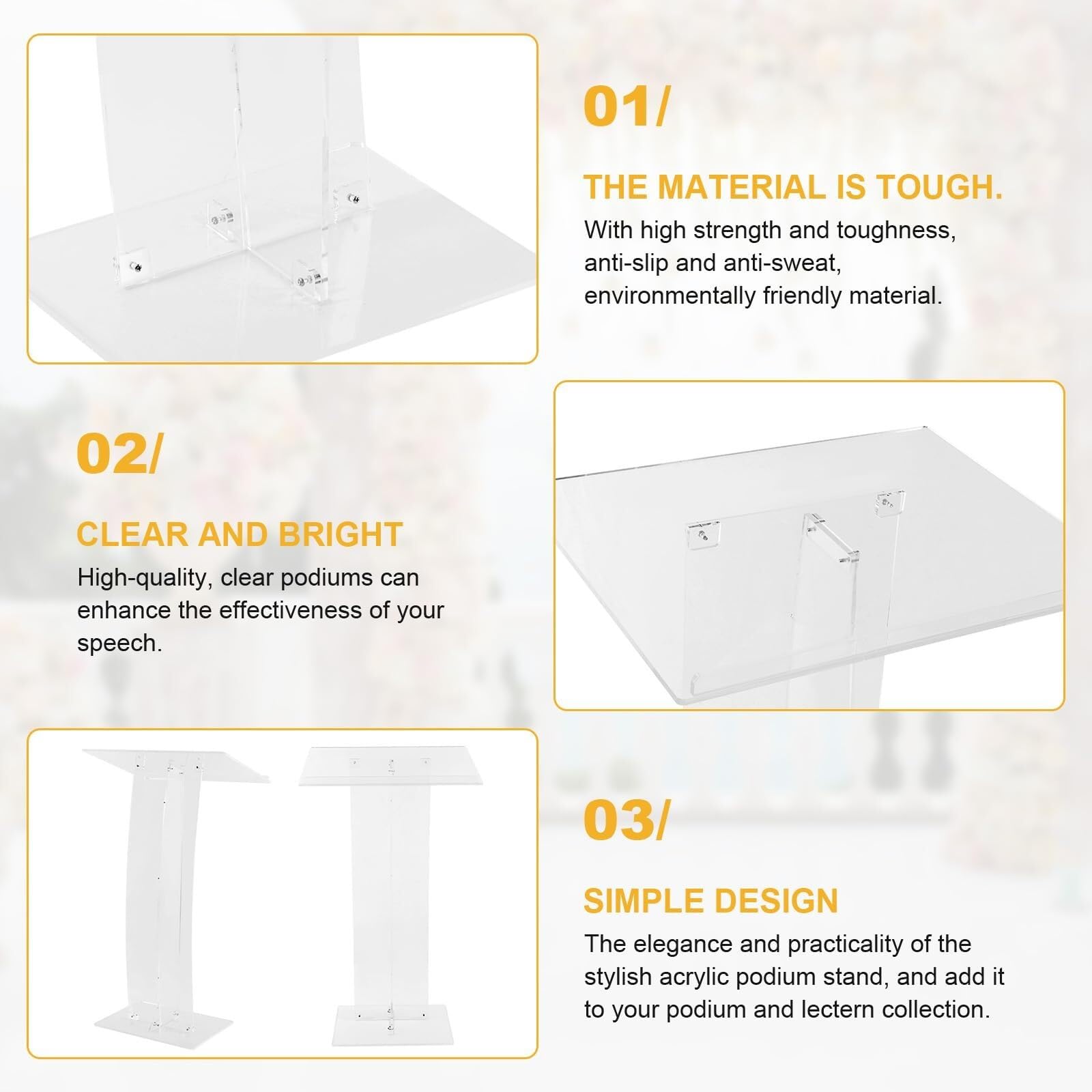 KrrNFYSG Acrylic Podium Stand 43.31 in Pulpit Desk Clear Lectern for Churches Floor-Standing Hostess Stand Portable Reception Podiums Table