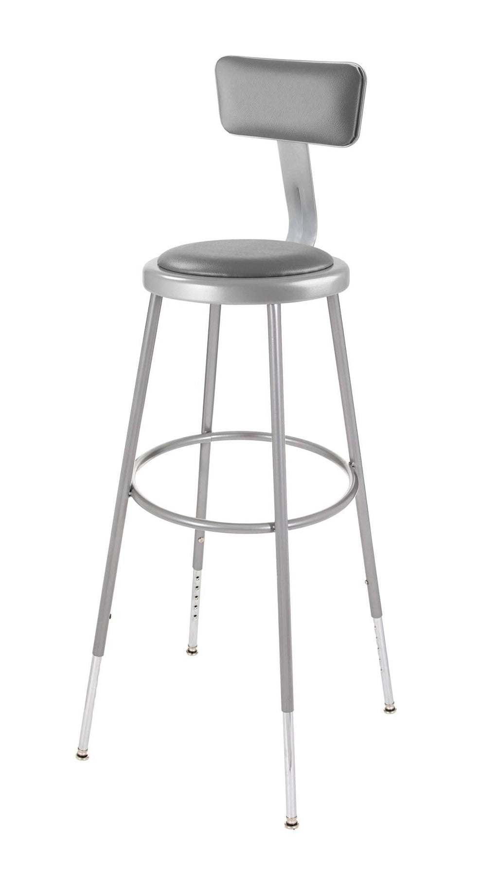 OEF Furnishings OEF6430HB/2 Premium Commercial-Grade All-Purpose Round Stool with Backrest (Height-Adjustable, 30–38 inch Range, Gray Frame, Vinyl Padded Seat, 2-Pack)