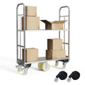 Two Tier U-Boat Platform Truck Cart, 16 x 48Inch Narrow Aisle Flatbed Truck w/6PCS Wheel Caster 2500LBS Weight Capacity Heavy Duty Platform Dolly with Removable Handles for Warehouse, Storage Room