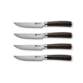 HexClad Espresso Steak Knife Set, 4-Pieces Damascus Stainless Steel Blades, Full Tang Construction, Pakkawood Handles