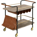 Acme Naude 2-Shelf Wood Serving Cart with Wheel in Gold and Black