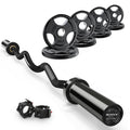 RitFit 2 Inch EZ Curl Bar with Weights, 350LBS Capacity Olympic Barbell for Bicep & Triceps, Home Gym Strength Training,Black with 85LBweights