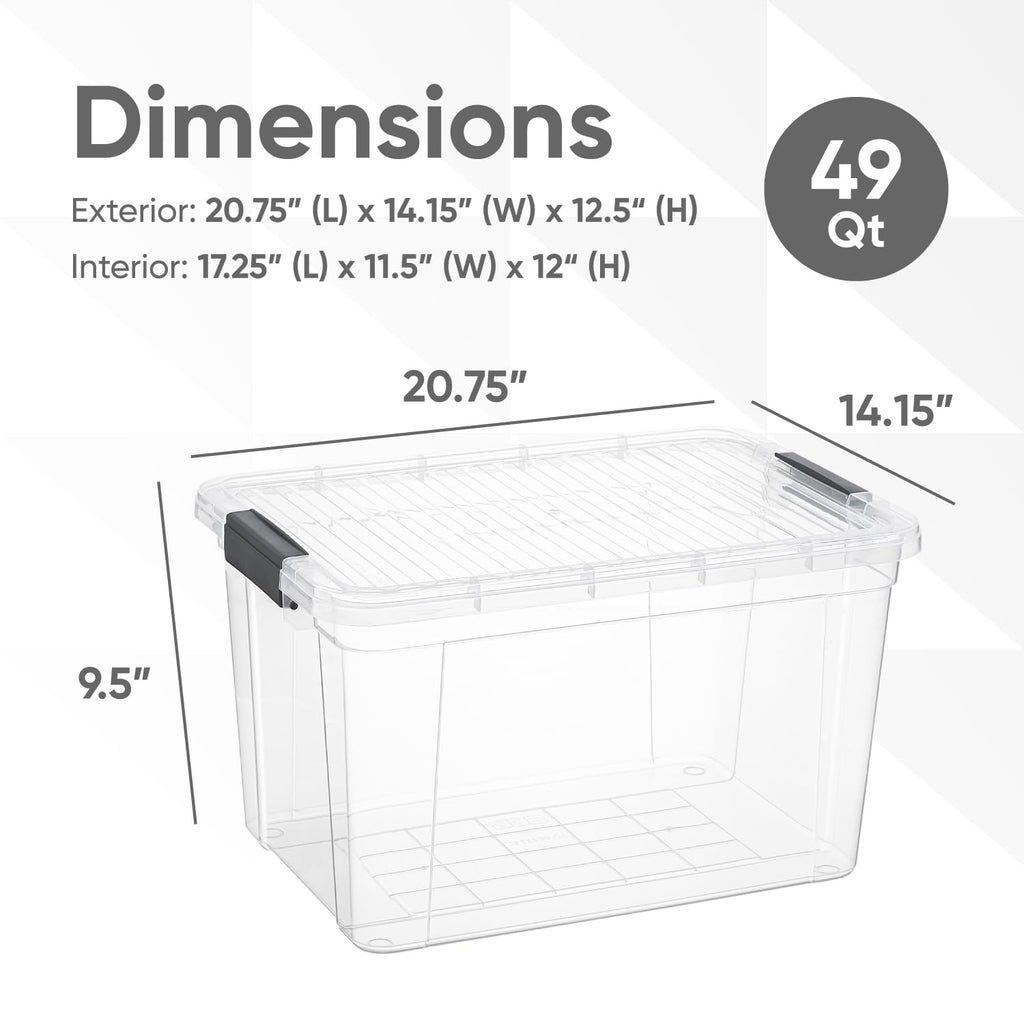Superio Clear Storage Box with Lid, 49 Quart Plastic Container Bins for Organizing, Stackable Crates, BPA Free, Non Toxic, Odor Free, Organizers for Home, Office, School, and Dorm, 10 Pack