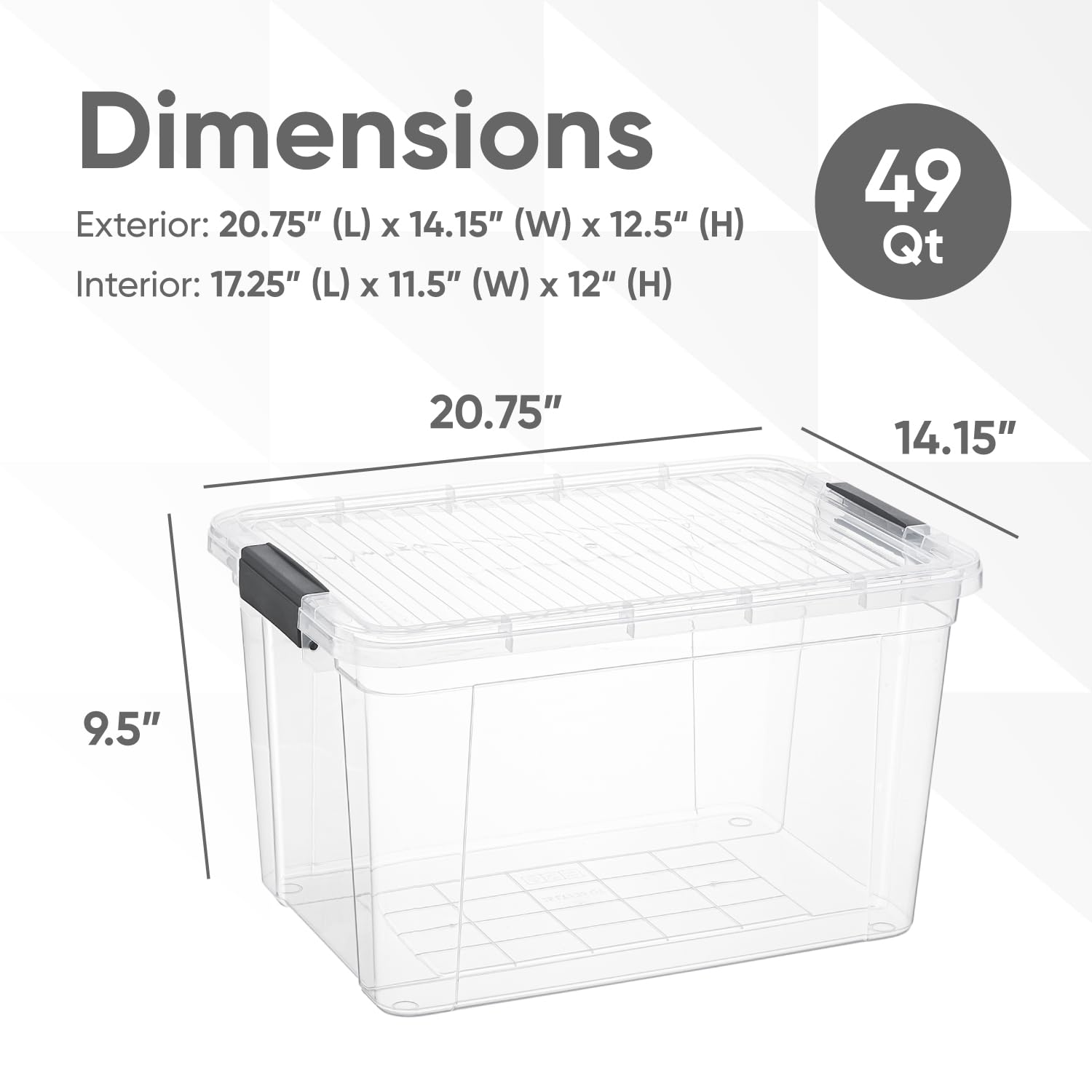 Superio Clear Storage Box with Lid, 49 Quart Plastic Container Bins for Organizing, Stackable Crates, BPA Free, Non Toxic, Odor Free, Organizers for Home, Office, School, and Dorm, 10 Pack