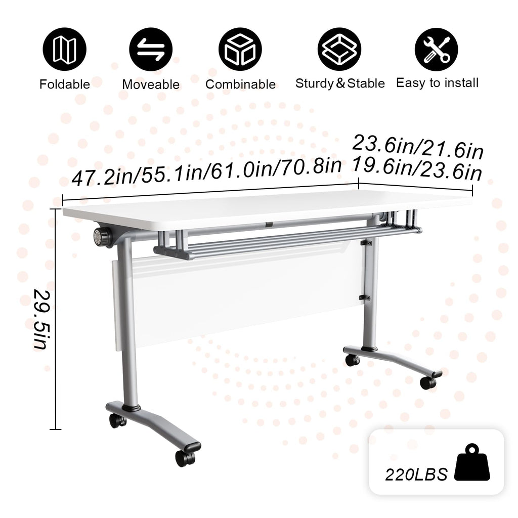 JFazzruit Conference Room Table with Wheels, Modular Flip-Top Folding Conference Tables for Training Rooms Classrooms Seminars Mobile Conference Table for Meeting Room Business (Silver 6P140)