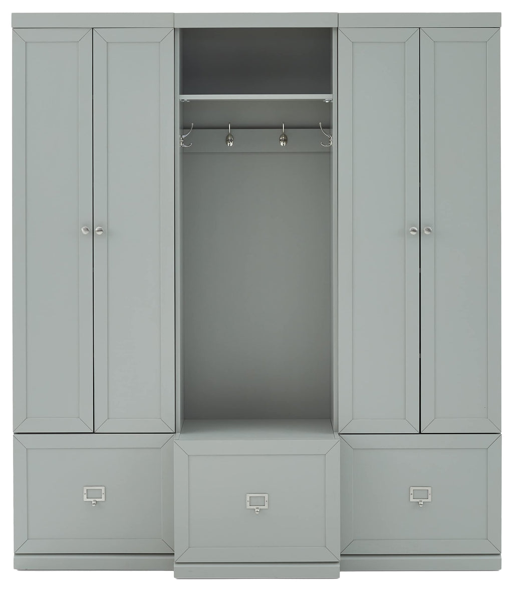 Crosley Furniture Harper 3-Piece Hall Tree and Storage Cabinet Set with Entryway Bench and Hooks for Hanging, Gray