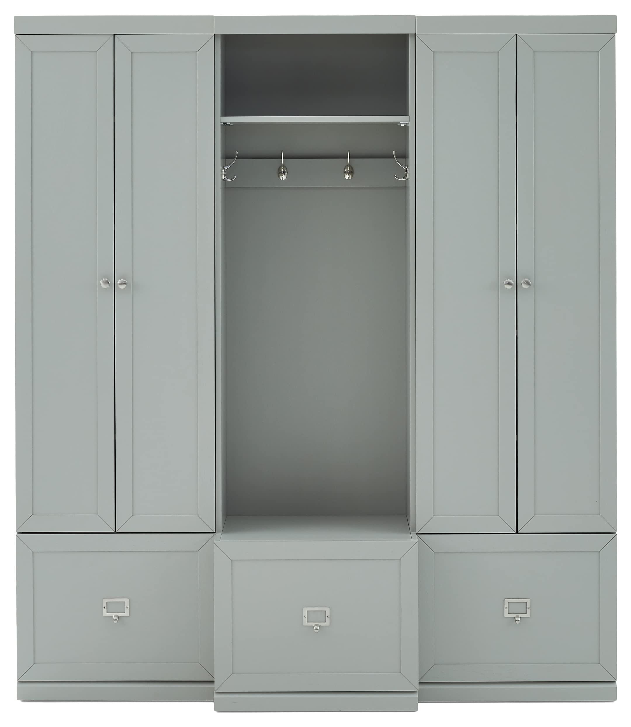Crosley Furniture Harper 3-Piece Hall Tree and Storage Cabinet Set with Entryway Bench and Hooks for Hanging, Gray