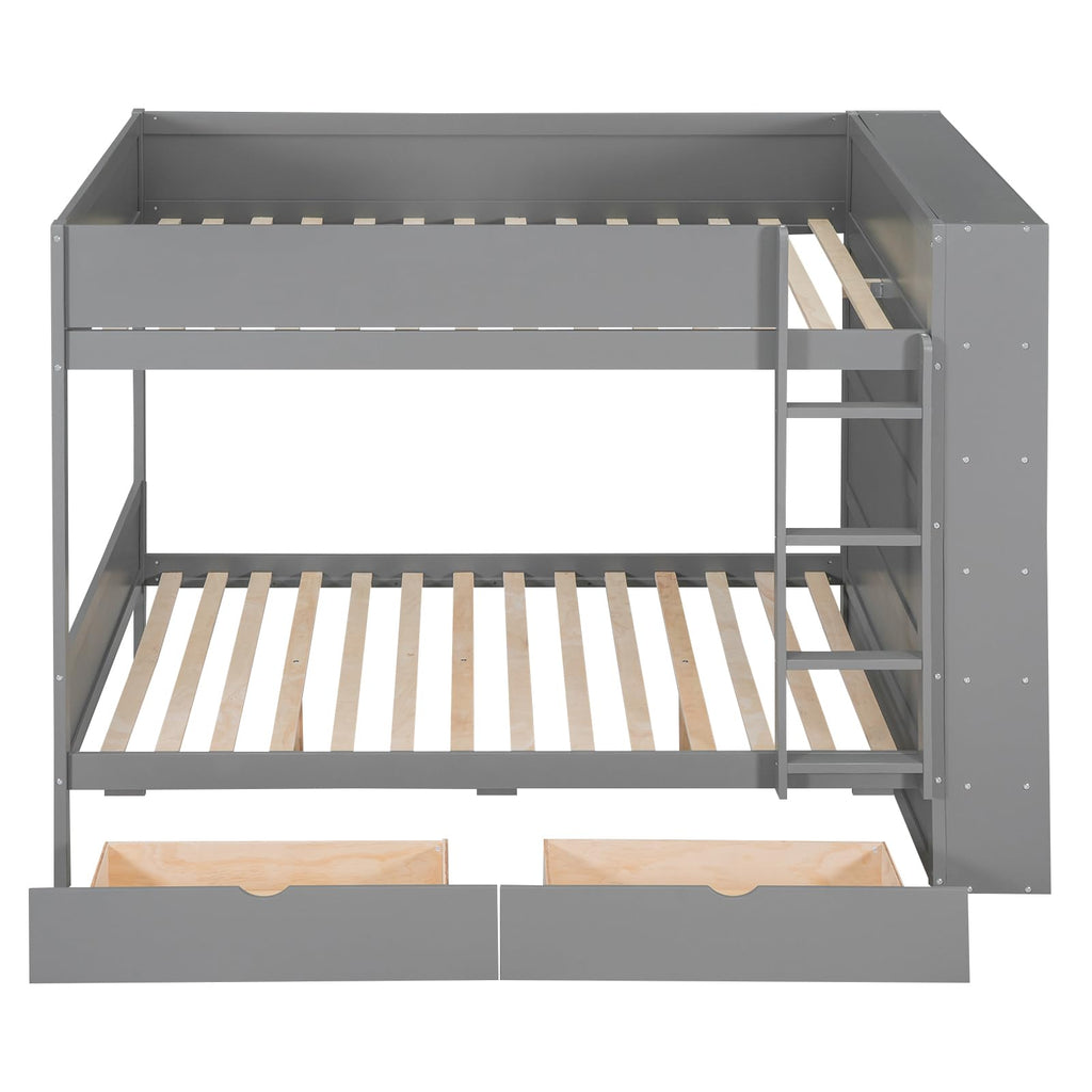 Merax Full Over Full Bunk Bed with 2 Drawers and Multi-Layer Cabinet, Gray