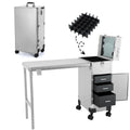 KAJURUI Portable Nail Desk with LED Mirror, Heavy Duty Foldable Manicure Table with 4 Drawers, Rolling Makeup Train Case Cosmetology Trolley on Wheels, Mobile Nail Tech Workstation （White）