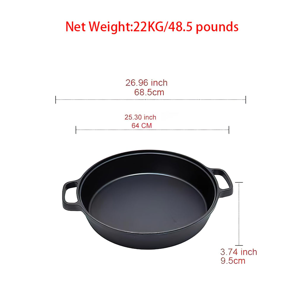 LI-GELISI Deepened flat-bottom cast iron frying pan, double-handle thickened uncoated old-fashioned iron pot, pancake and steak frying household multi-purpose large iron pot (25 inch)