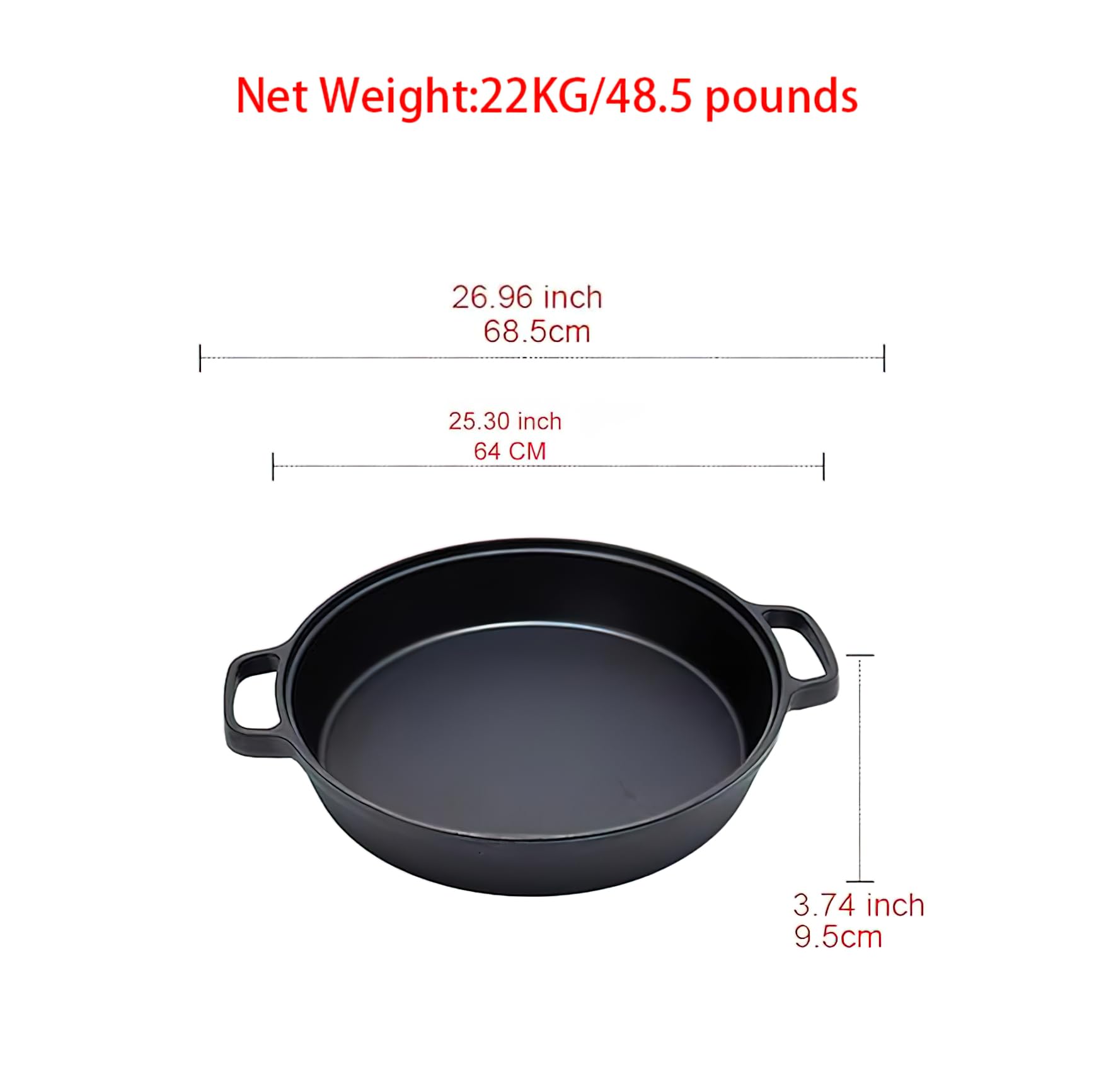 LI-GELISI Deepened flat-bottom cast iron frying pan, double-handle thickened uncoated old-fashioned iron pot, pancake and steak frying household multi-purpose large iron pot (25 inch)
