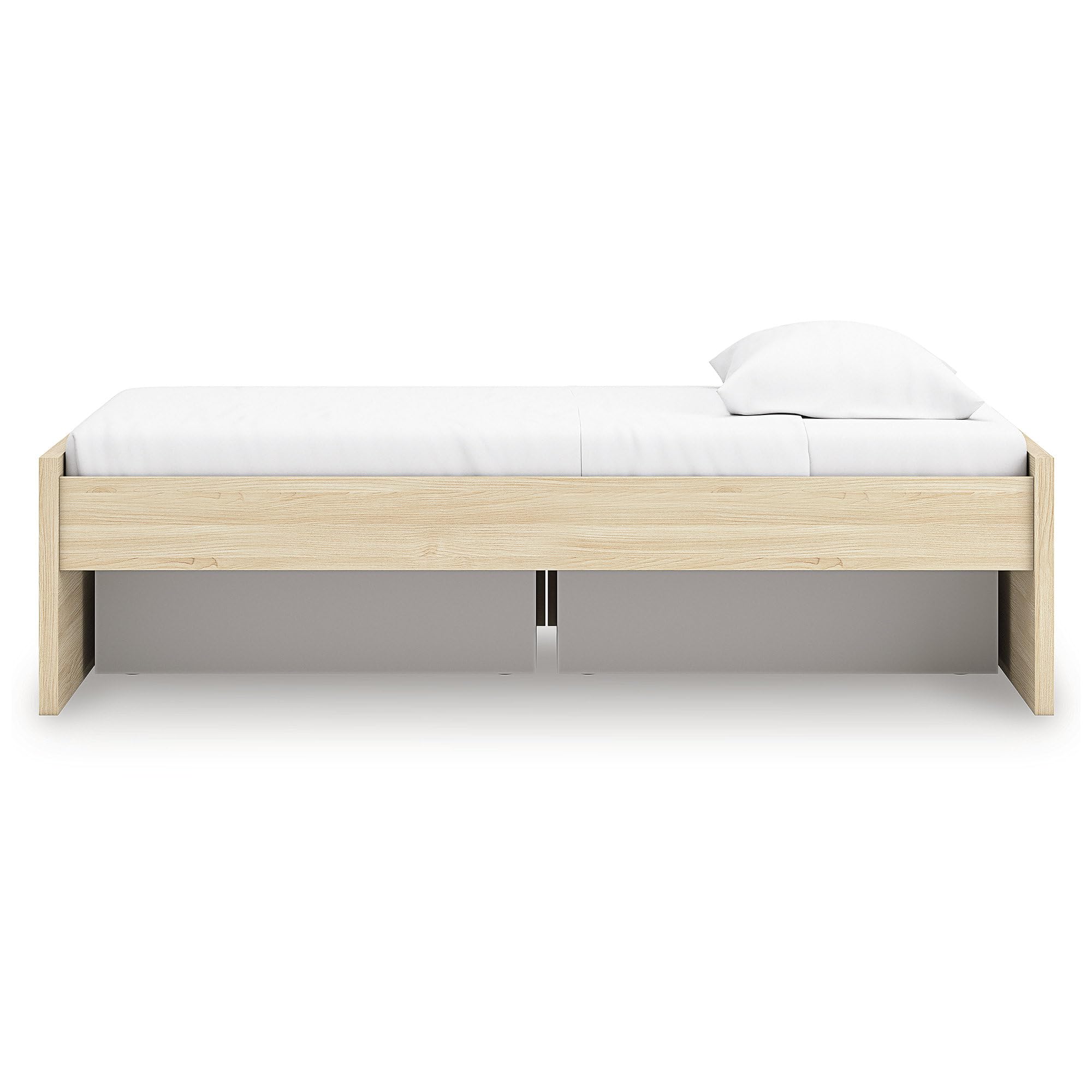 Signature Design by Ashley Onita Scandinavian 2-Drawer Twin Platform Bed with 1 Side Storage, Foundation or Box Spring Not Needed, Light Brown